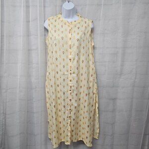 Avaasa Yellow Orange Kurta Midi Dress Boho Festival Sleeveless Hippie Ethnic L